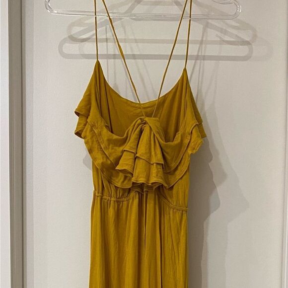 XXI  Yellow Gold boho festival   Empire waist tie back  Ruffle top Maxi Dress S - Picture 5 of 6